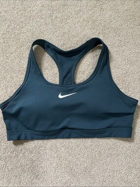 Nike Dark Teal Dri-Dit Racerback Sports Bra with White Swoosh and Padding - M